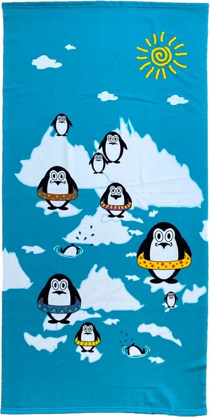Strand/badlaken voor kinderen - pinguin print - 70 x 140 cm - microvezel