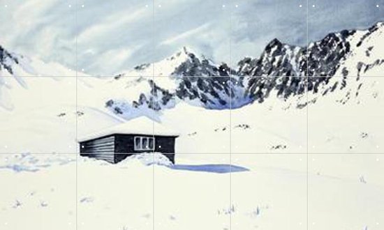 IXXI Wooden Cabin with Snow - Wanddecoratie - Artiesten en Schilders - 100 x 60 cm