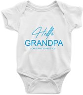 Hello Grandpa Rompertje - Blauw Print , Maat S, 0-3 maanden, 50/56, go max, Korte Mouw, Nieuw Baby Cadeau, Zwangerschap , Aankondiging , Romper Baby Jongen Meisje