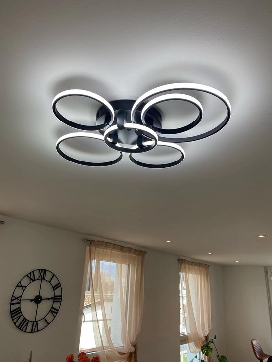 LED Plafondlamp Dimbaar Woonkamer Wit Lamp Slaapkamer Afstandsbediening En App Moderne 6 Rings Ronde Plafondverlichting Met Geheugenfunctie L113cm 69w 2613702448