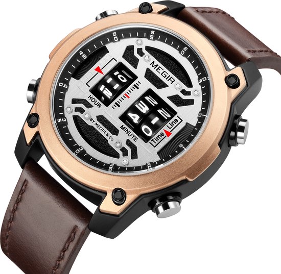 Foto: Megir horloges voor heren band luxe militaire sport polshorloges mode luxe roller casual quartz horloge lederen band man klok chronograaf