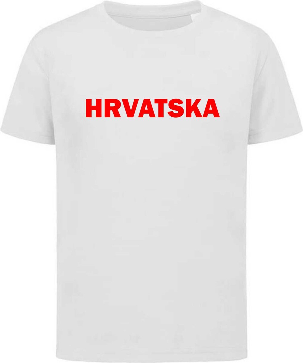 WK - Kroatië - Croatia - Hrvatska - T-shirt Wit - Voetbalshirt - Maat: 122/128 (S) - 7 - 8 jaar - Landen shirts