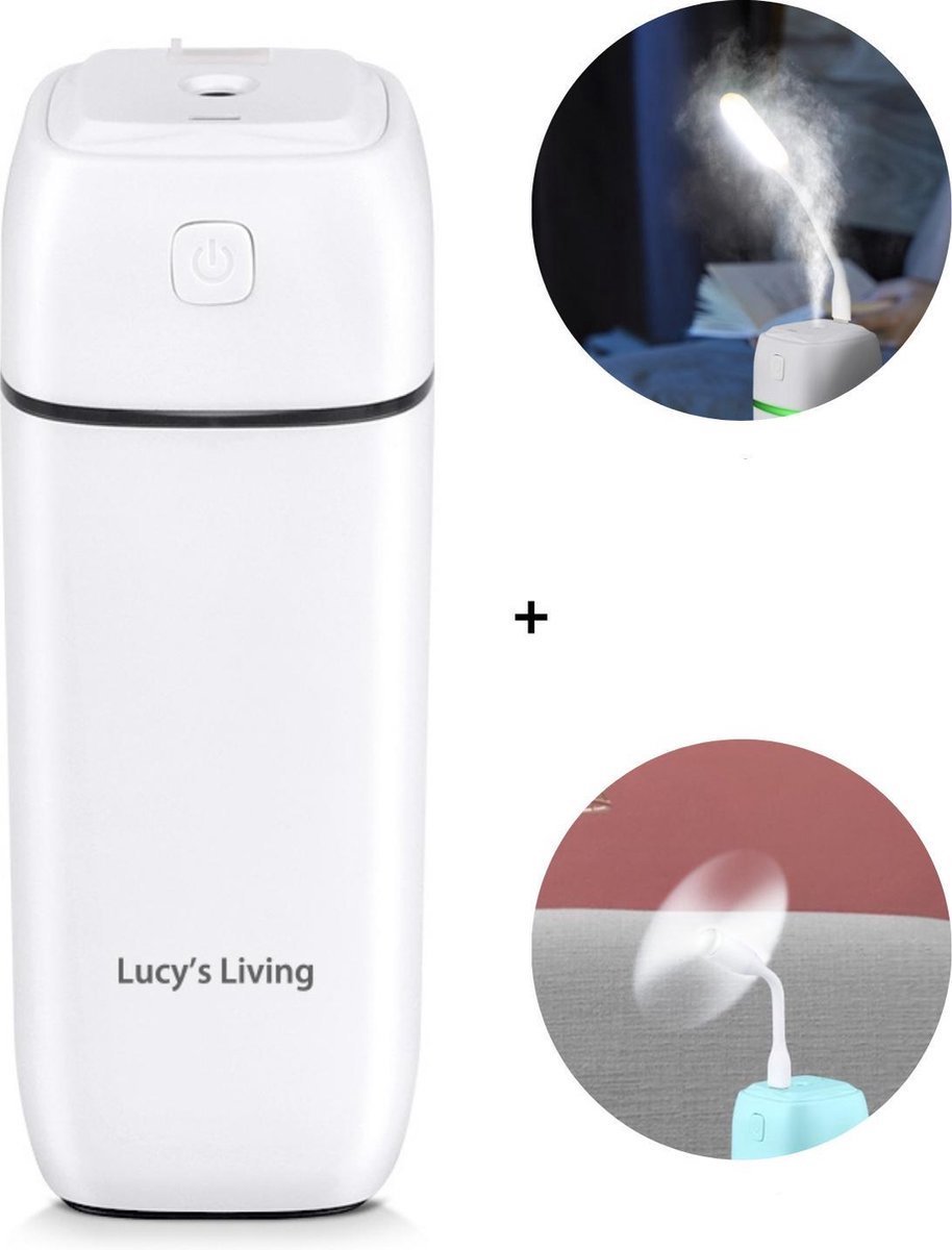 Lucy's Living SIEL Luchtbevochtiger + LED + Ventilator - 6 x 6 x 16 cm - 180 ml - gezondheid - planten - aroma - humidifier - nachtrust - slapen - woonkamer - slaapkamer - kinderkamer - humidifier