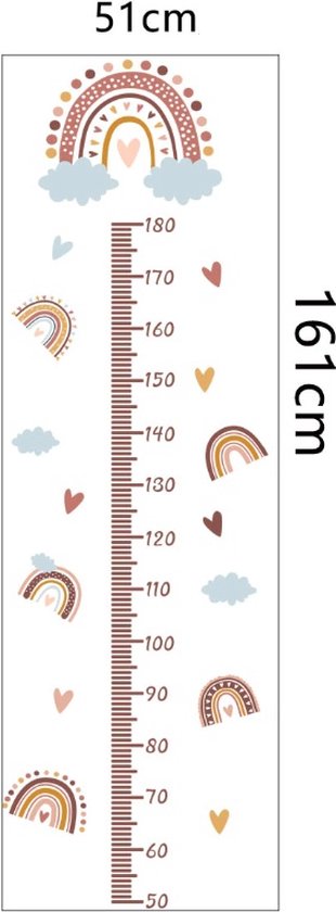 Muursticker regenboog groeimeter kinderkamer decoratie babykamer 160 cm