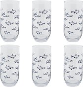 HAES DECO - Waterglas, Drinkglas set van 6 glazen - inhoud glas 380 ml - formaat glas Ø 7x14 cm - Collectie: Sun Sea & Fish - Waterglazen, Drinkglazen