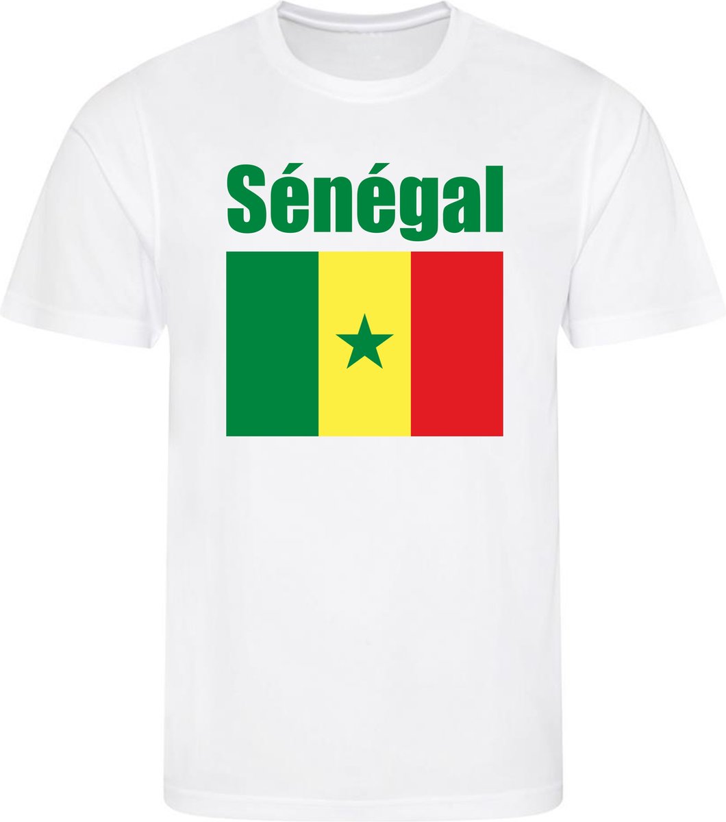 WK - Senegal - T-shirt Wit - Voetbalshirt - Maat: 158/164 (XL) - 12 - 13 jaar - Landen shirts
