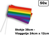 50x Regenboog Zwaaivlaggetje - stokje 38cm