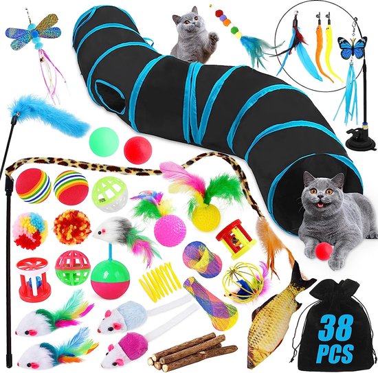 Ensemble de jouets pour chat avec tunnel pour chat, 38 accessoires pour chat