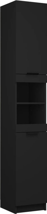 vidaXL - Badkamerkast - 32x34x188,5 - cm - bewerkt - hout - zwart