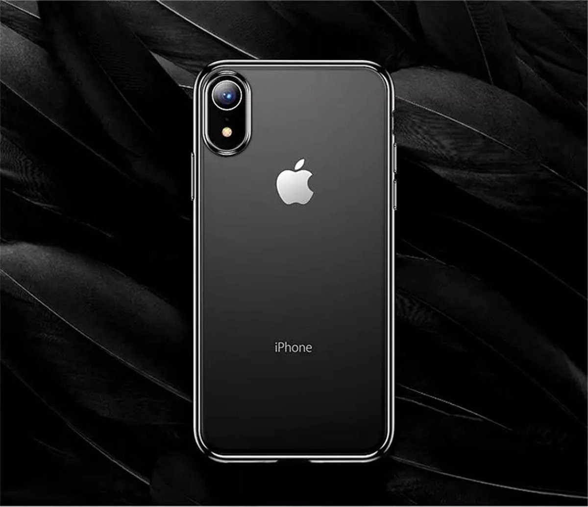 Apple iPhone XS Max TOTU Soft Jane/ silicone beschermhoes kleur transparent met zwarte randen + gratis screenprotector