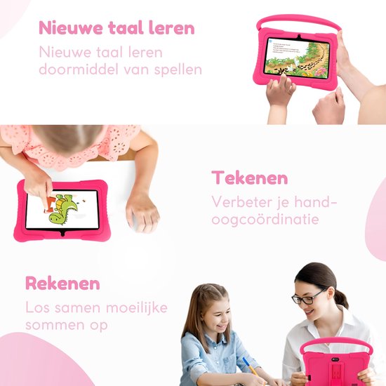GØDLY® Kindertablet - Tablet - 7 Inch - 2023 model - Android 10.0 - Langdurig gebruik - Kids Proof - 16GB - Kindertablet vanaf 3 jaar - Kinder Tablet - Gratis Beschermende Hoes - Roze