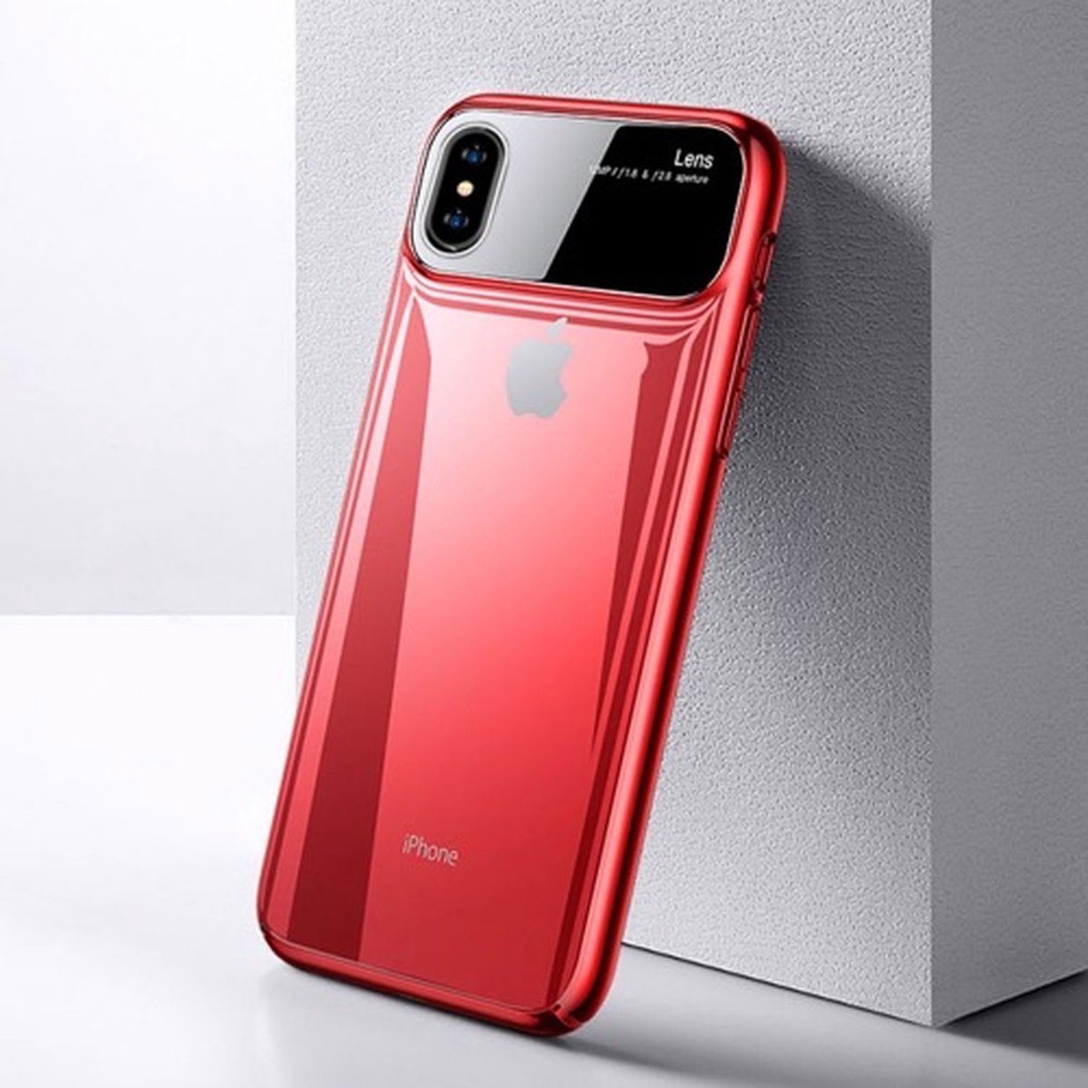 Apple iPhone XS Max TOTU Magic Mirror/ gehard TPU beschermhoes kleur transparent met rode randen + gratis screenprotector