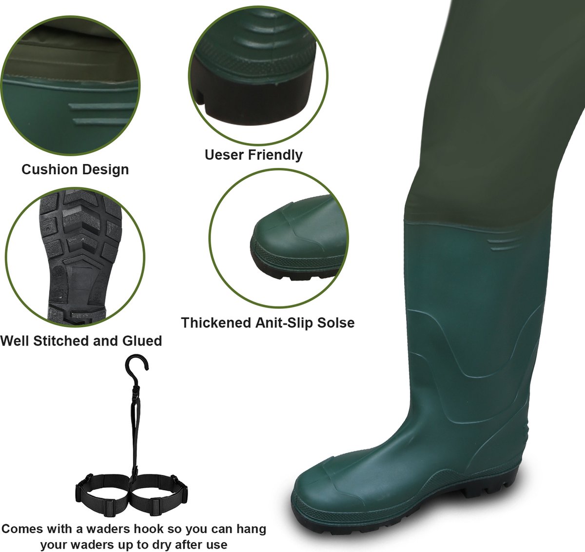 Waadpak met Haak - Waadbroek - Visserspak - Regenpak - 100% Waterdicht - Schoenmaat 42
