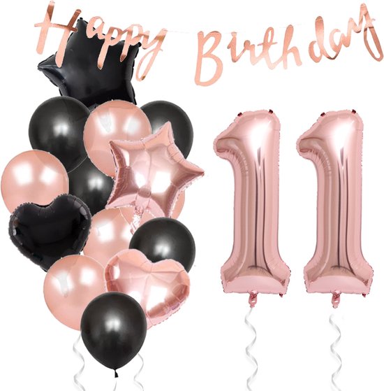 Snoes Ballonnen 11 Jaar Feestpakket – Versiering – Verjaardag Set Liva Rose Cijferballon 11 Jaar -Heliumballon