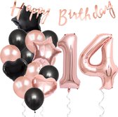 Snoes Ballonnen 14 Jaar Feestpakket – Versiering – Verjaardag Set Liva Rose Cijferballon 14 Jaar -Heliumballon