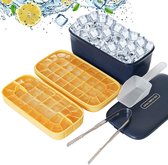 IJsblokjesbox, Ice Cube Tray, ijsbox met deksel, ijsblokjesvorm, silicone, kunststof, dubbellaags, ijsblokjesvorm, ijsblokjesvorm voor dranken, sap, snoep, wijn, 64 vakken