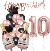 10 Jaar Verjaardag Cijferballon 10 - Feestpakket Snoes Ballonnen Pop The Bottles - Rose Zwart Versiering