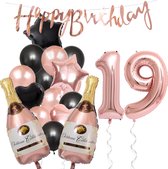 19 Jaar Verjaardag Cijferballon 19 - Feestpakket Snoes Ballonnen Pop The Bottles - Rose Zwart Versiering