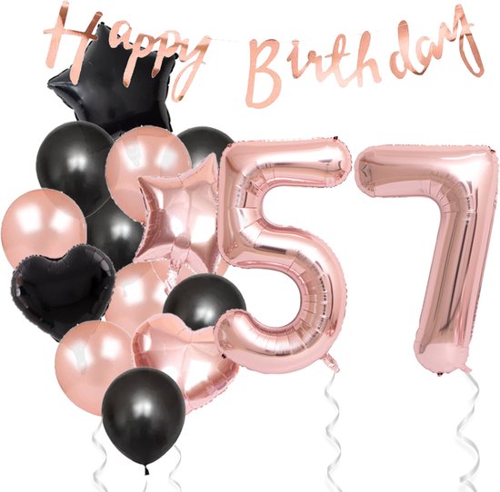 Snoes Ballonnen 57 Jaar Feestpakket – Versiering – Verjaardag Set Liva Rose Cijferballon 57 Jaar - Heliumballon