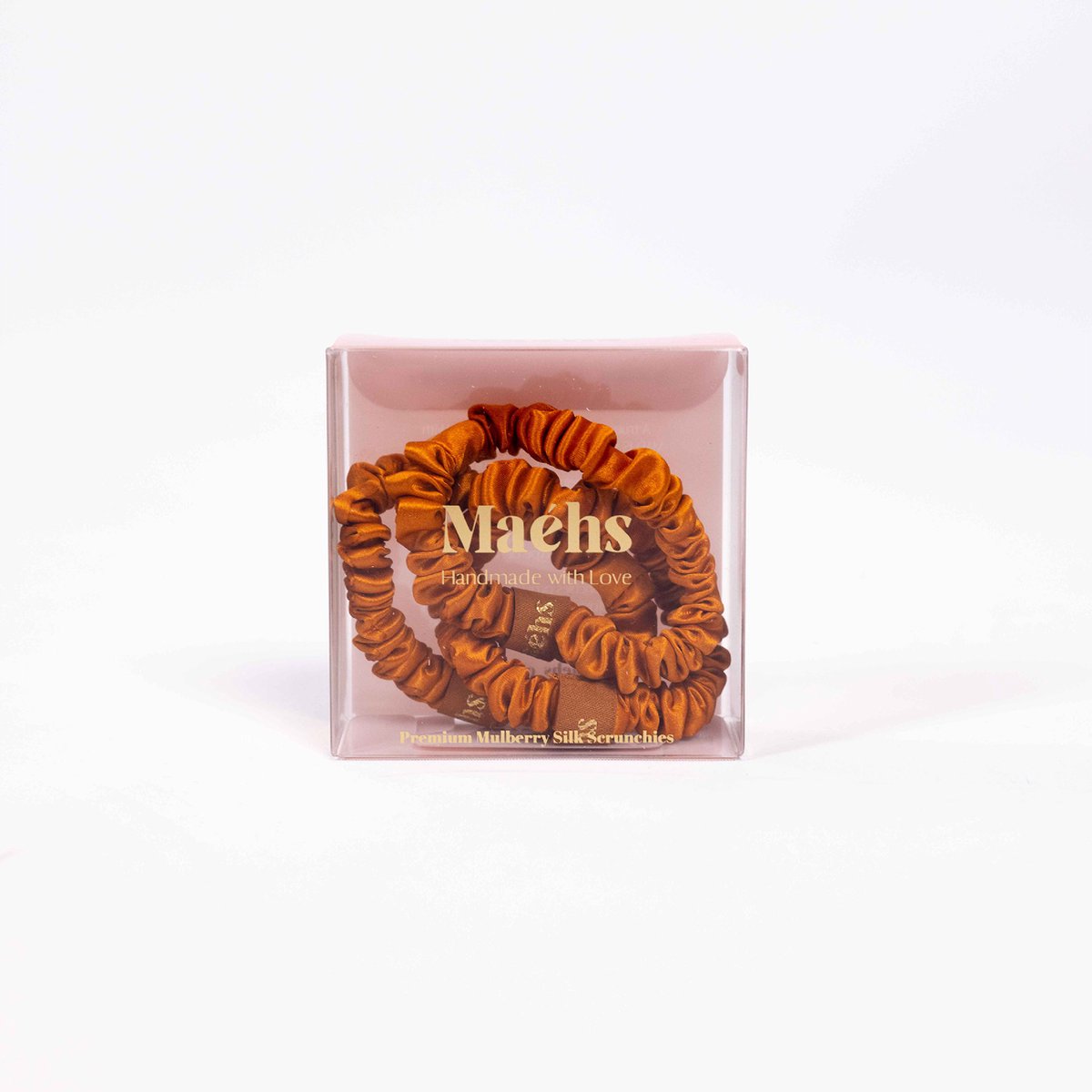 Maéhs Set van 3 scrunchies klein, haaraccessoires - haarelastiekjes - 100% moerbei zijde, kwaliteit 22 Momme - Kleur Rust - cadeautip