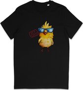 Heren T Shirt - Grappige Cartoon Kuiken 'Hey There' - Zwart - L