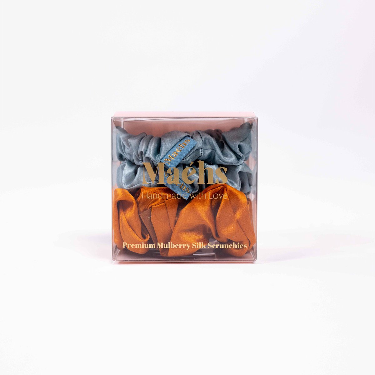 Maéhs Set van 3 scrunchies 2x medium en large, haaraccessoires - haarelastiekjes - 100% moerbei zijde, kwaliteit 22 Momme - Kleur ether rust - cadeautip