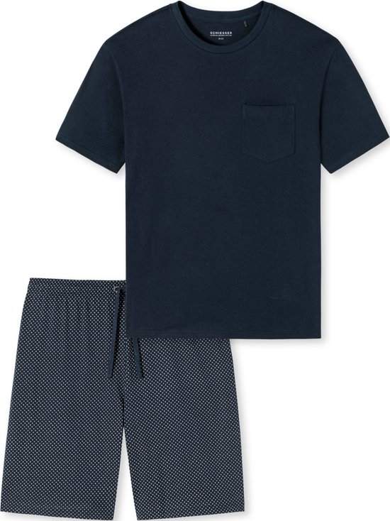 SCHIESSER Ebony shortamaset - heren shortama jersey blauw - Maat: XL