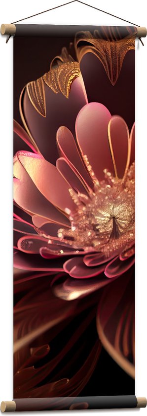 Textielposter - Roze Bloem met Rosé Gouden Details - 30x90 cm Foto op Textiel