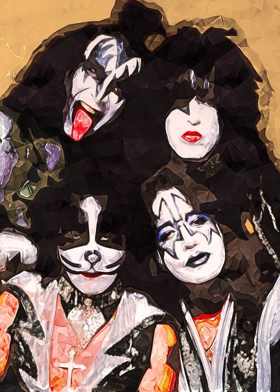 Kiss Poster | Band poster | Rock Poster | Gene simmons Poster | Group Kiss | 61x91cm | Paint Abstract | Geschikt om in te lijsten