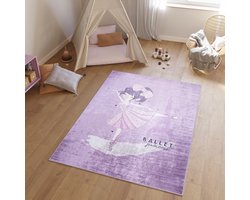 Tapiso Emma Vloerkleed Kinderkamer Ballerina Paars Speelmat- 160x230