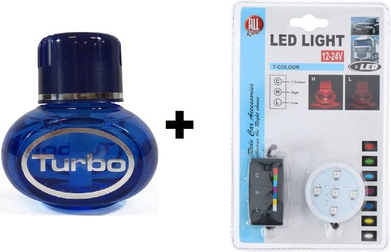 Turbo Tropical luchtverfrisser inclusief ledverlichting 12/24 volt met dimmer in 7 kleuren met aanstekerplug