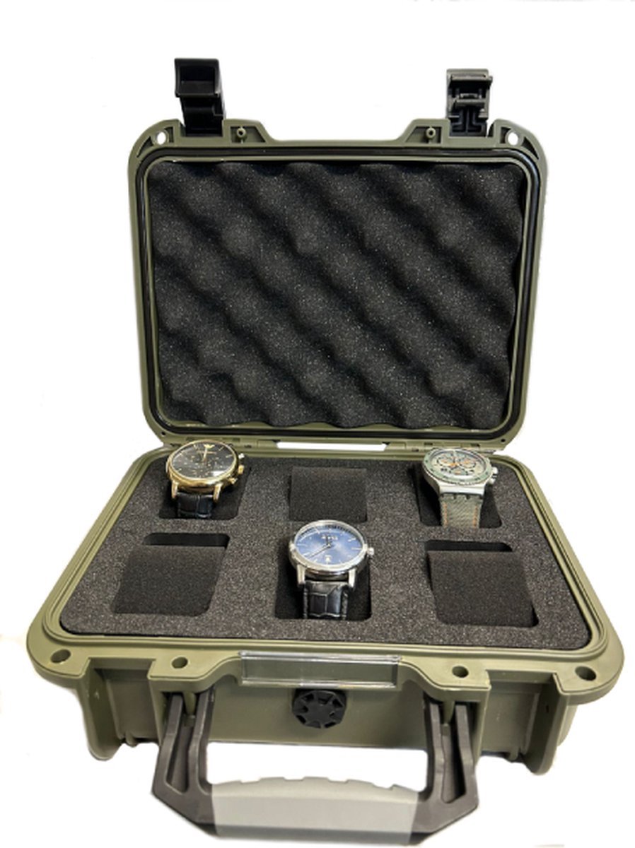 Tresor Watchbox - Zwarte Horlogekoffer - Transportkoffer voor maximaal 6 horloges - Zwart - Reiskoffer - Waterdicht - Afsluitbaar - Perfect voor reizen - Extreem beschermd - Sieradenkoffer