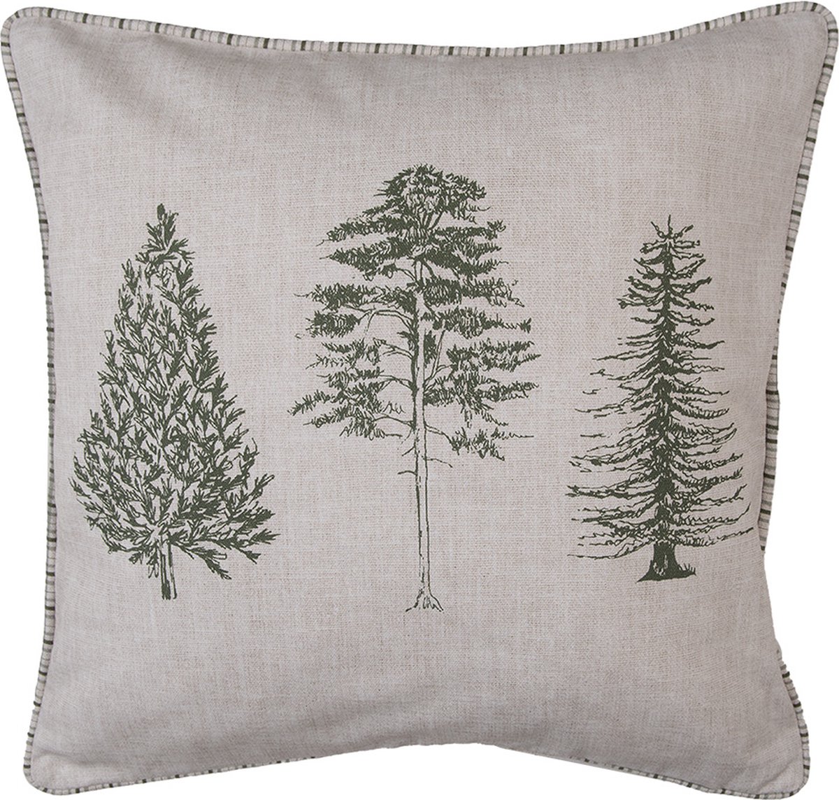 Clayre & Eef Kussenhoes 40x40 cm Beige Groen Katoen Dennenbomen