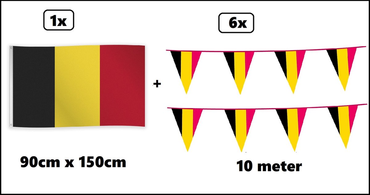 6x Belgie vlaggenlijn 3 kleur 10 meter + Belgie vlag 90cm x 150cm Landen festival...