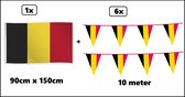 6x Belgie vlaggenlijn 3 kleur 10 meter + Belgie vlag 90cm x 150cm - Landen festival thema feest fun verjaardag Belgium