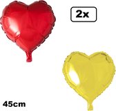 2x Folieballon Hart geel en rood (45 cm) - trouwen huwelijk bruid hartjes ballon feest festival liefde white