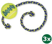 Kong squeakair bal met touw geel / blauw 3x 52x6,5x6,5 cm