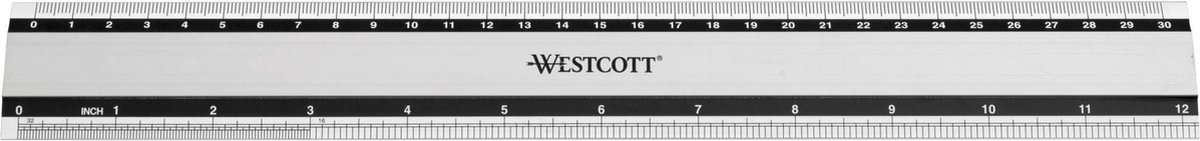 Westcott liniaal - 30cm / 12 inch - aluminium - met anti slip - AC-E10191 - Westcott