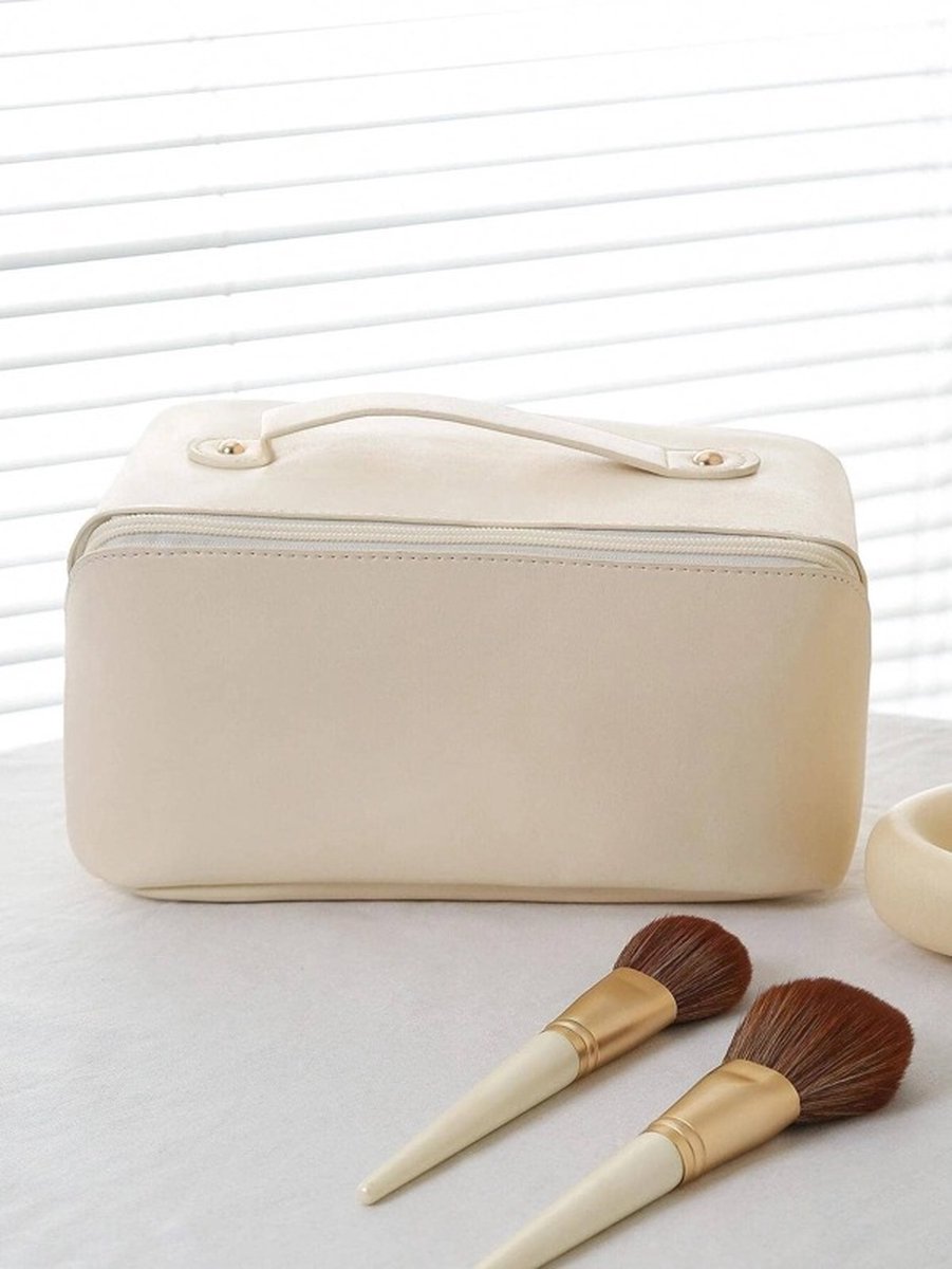 Luxe Make-up Tas Beige + Beauty Blender Spons - Toilettas - Reistas - Tas Voor Toilet Artikelen - Beauty case - Cosmetica tas - Handige Make-up Tas - Make-up Organizer - Skincare Organizer - Reis Toilettas - Multifunctionele Make-up Tasje - Case Tool van Merkloos / Sans marque — cadeau in Mode & Accessoires - foto 4