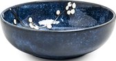 Luxe - Schaal - Japanse schaal - Japans servies - Hana Blauw - 100% Porselein - Kom - Hana Blue -  Bord - Japanse borden - Bordenset - Schaaltjes - Uitmuntende kwaliteit - Blauw wit zwart bloemen motief.