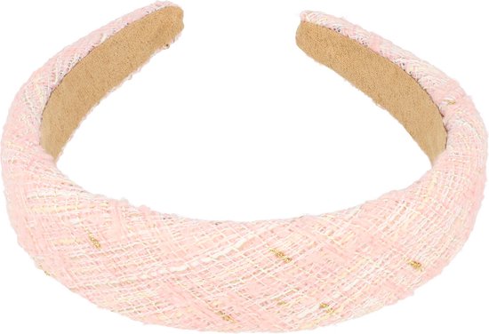 Haarband Diadeem Dik Geweven Stof Wit Licht Roze Hoofdband Gevuld Patroon