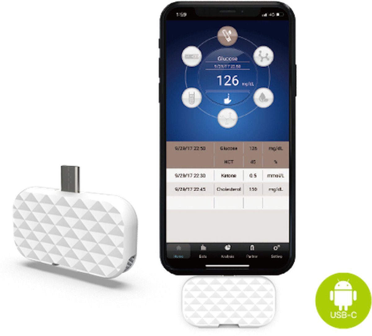 Goedkoopste Xper Procheck Witty - Android Ketonenmeter - Glucosemeter - Cholesterolmeter - Ketonen meter - Geschikt voor Android - USB Type C