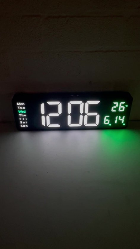 Grande horloge murale numérique (vert/ Wit) Télécommande sans fil  (fonction