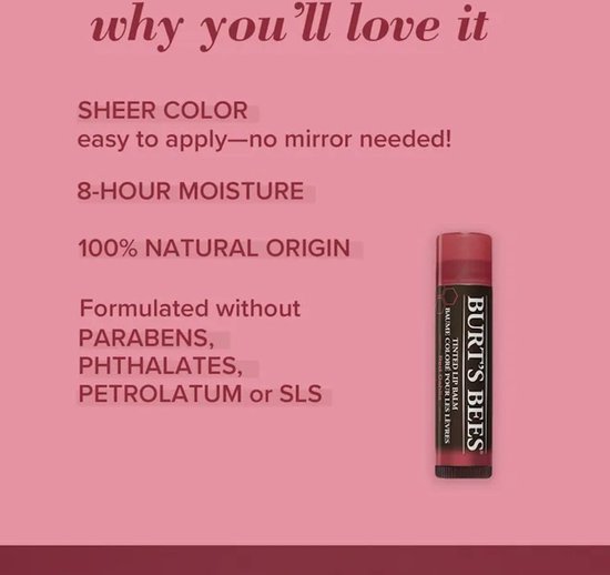 Burt's Bees getinte lippenbalsem, Daisy. Kleur: roze-rood.