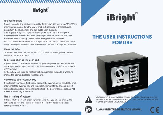 iBright Elektronische Kluis Met Cijferslot - Incl 2 Noodsleutels en Bevestigingsmateriaal- Kluisje - Zwart - 230x170x170
