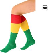 4x Lange Sokken rood geel groen gestreept maat 39-42 - Carnaval thema feest party fun festival Limburg
