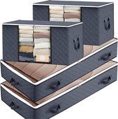 Set van 4 opbergboxen voor kleding, opbergtas voor onder het bed, set voor het opbergen van kasten, 90 l, opbergbox met grote capaciteit voor kleding met versterkt handvat, stevige ritssluiting, doorzichtig deksel