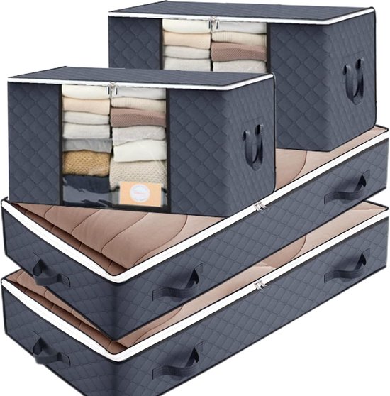Set van 4 opbergboxen voor kleding, opbergtas voor onder het bed, set voor  het... | bol.com