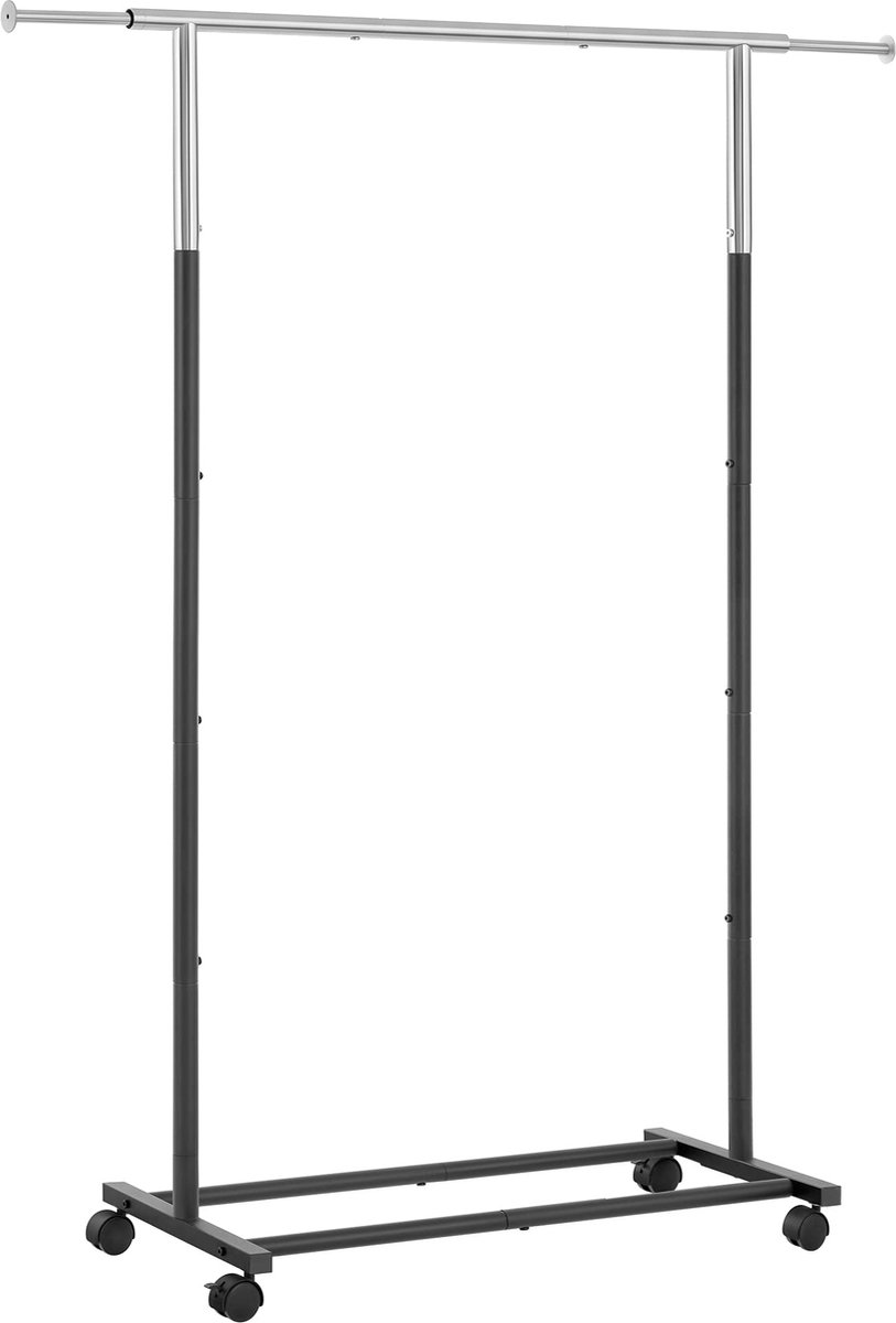 SONGMICS Kledingrek, kledingstang, kapstok met wieltjes, tot 25 kg belastbaar, verstelbaar, zilver-zwart HSR101B01