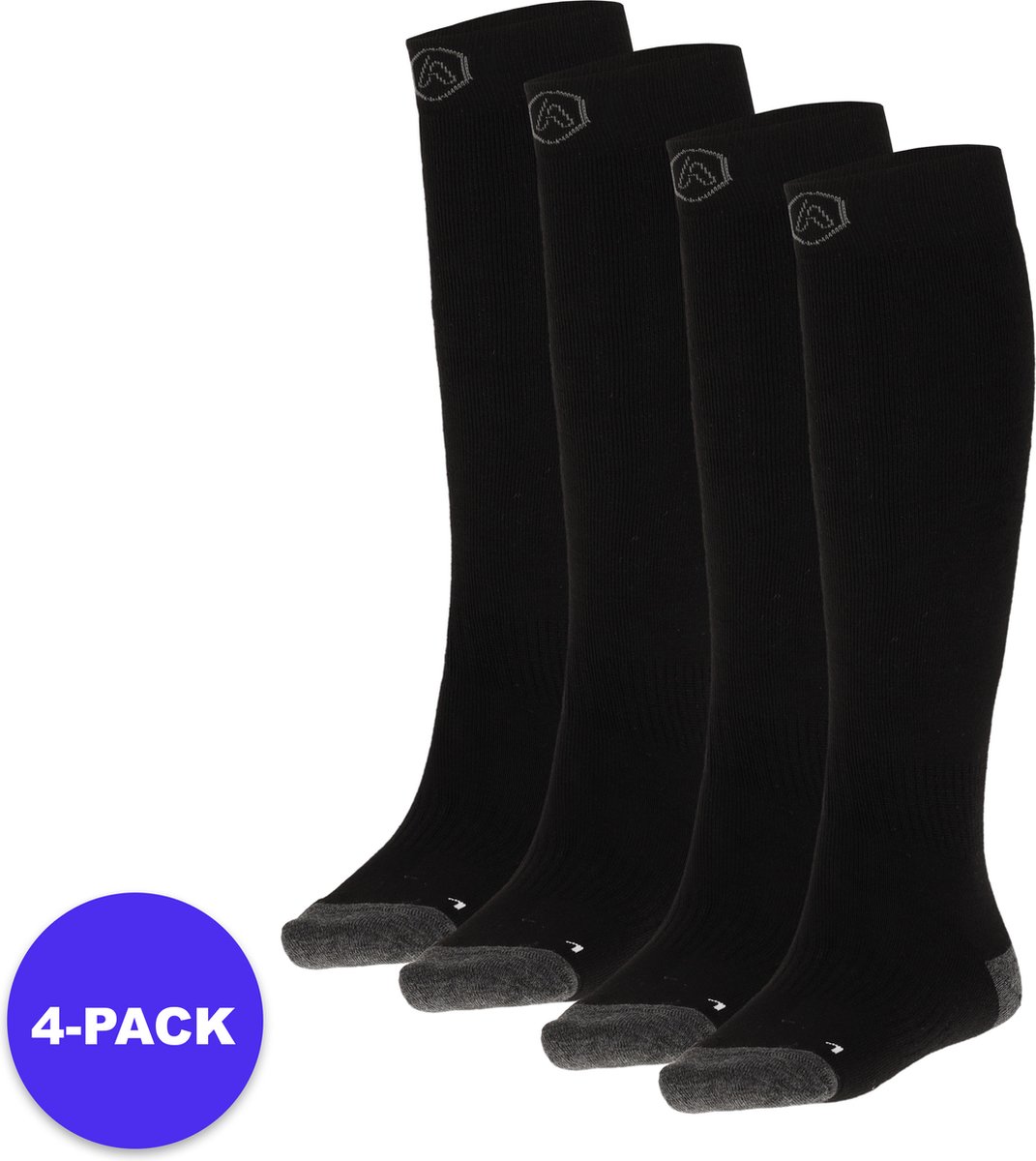 Apollo Skisokken kind Plain Unisex – 35/38 4-Pack Voordeelpakket Zwart